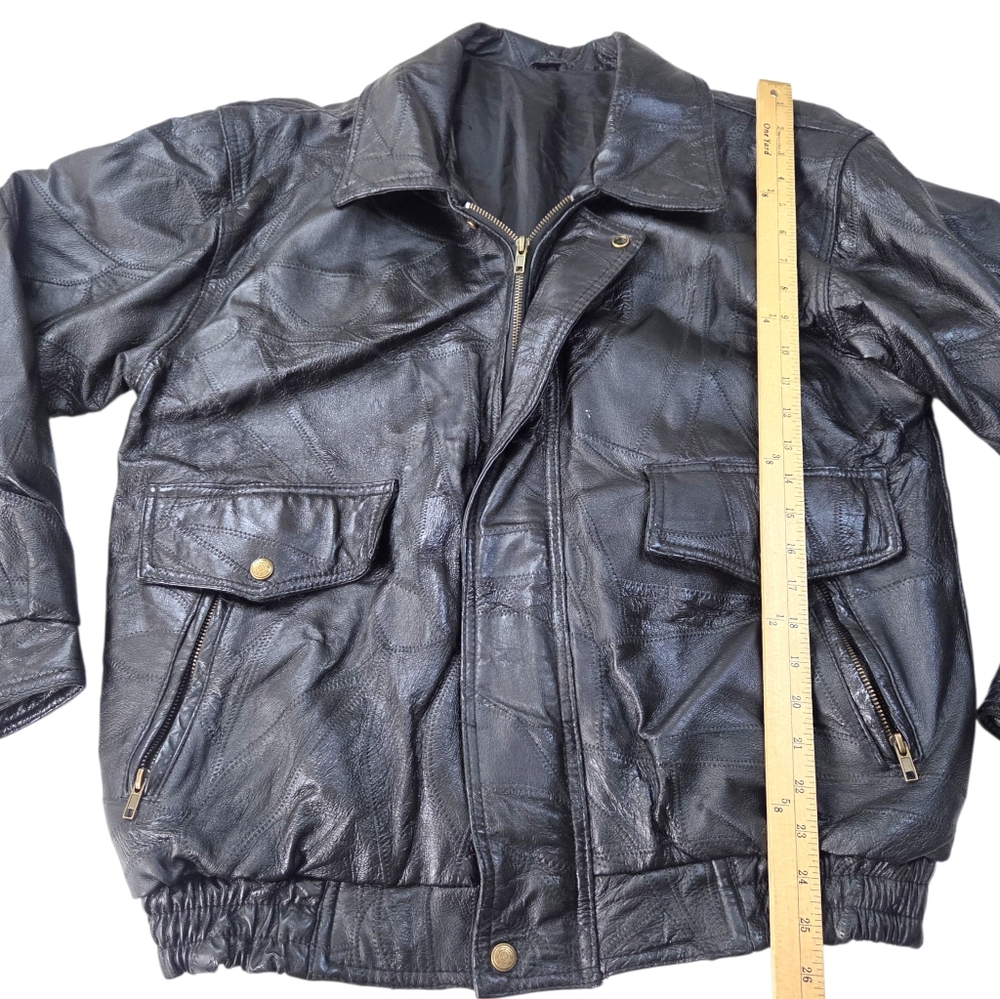 Vintage Patchwork Leather Bomber Jacker Mens Larg… - image 5